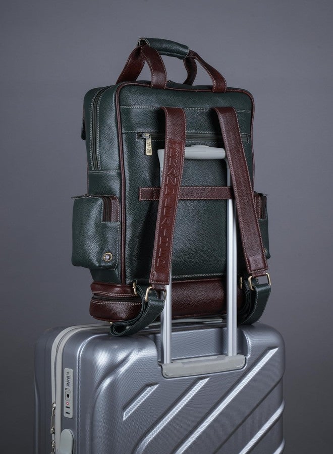 BRAND LEATHER 16 Inch Genuine Leather Large Capacity Laptop Backpack Multi Pockets Travel Daypack Top Handle Backpack - Image 2