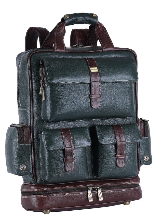 BRAND LEATHER 16 Inch Genuine Leather Large Capacity Laptop Backpack Multi Pockets Travel Daypack Top Handle Backpack - Image 1