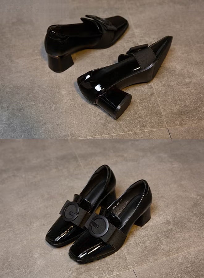 Fashion Office Ladies Shoes Women's PU Leather Pump Square Toe, Mid Heel Chunky Heel for Office Wear Comfortable Breathable and Non-slip Suitable for Daily Wear Black - Image 5
