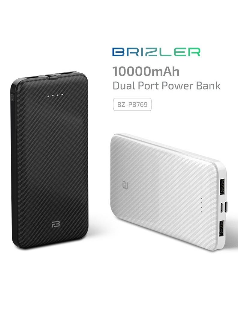 10000 mAh Powerbank with Dual USB-A Outputs and USB-C (Input Only) Ports Compatible with iPhone, Samsung, iPad, and More White