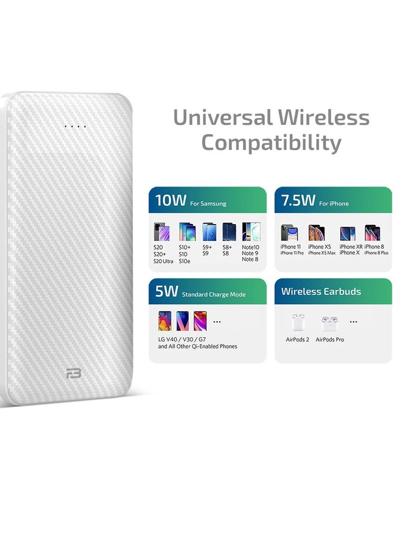 10000 mAh Powerbank with Dual USB-A Outputs and USB-C (Input Only) Ports Compatible with iPhone, Samsung, iPad, and More White