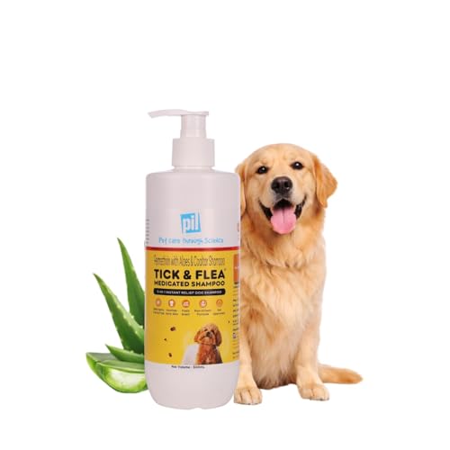 Pil Tick & Flea Dog Shampoo 500 Milliliter|Ditch to Itch Dog Shampoo for Pomeranian, Puppy, Rottweiler Adult, German Shepherd, Labrador & Golden Retriever|Medicated Pet Shampoo for Dogs - Image 1