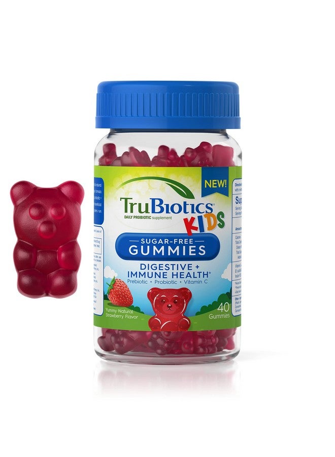 TruBiotics Probiotics for Kids with Prebiotics & Vitamin C, Sugar-Free Gummies for Digestive & Immune Health Support, Chewable Kids Probiotic Supplement, Natural Strawberry Flavor, 40 Gummies - Image 1