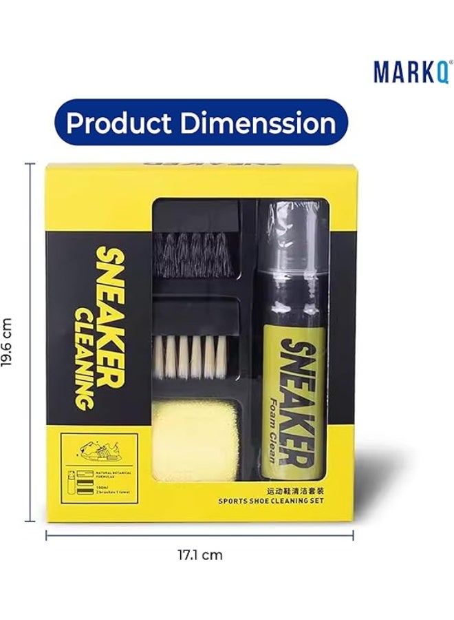 MARKQ طقم تنظيف الأحذية الفاخرة – منظف رغوي، فرش مزدوجة العمل، منشفة ميكروفايبر | مجموعة العناية بالأحذية للتنظيف العميق للأحذية الرياضية، المدربين، الأحذية العادية والرياضية - Image 4