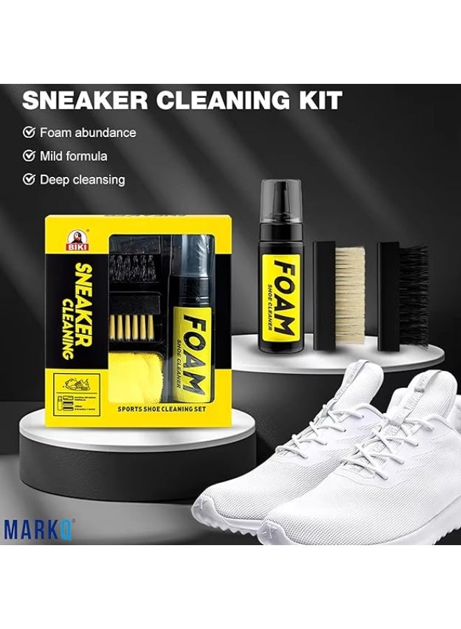 MARKQ طقم تنظيف الأحذية الفاخرة – منظف رغوي، فرش مزدوجة العمل، منشفة ميكروفايبر | مجموعة العناية بالأحذية للتنظيف العميق للأحذية الرياضية، المدربين، الأحذية العادية والرياضية - Image 2