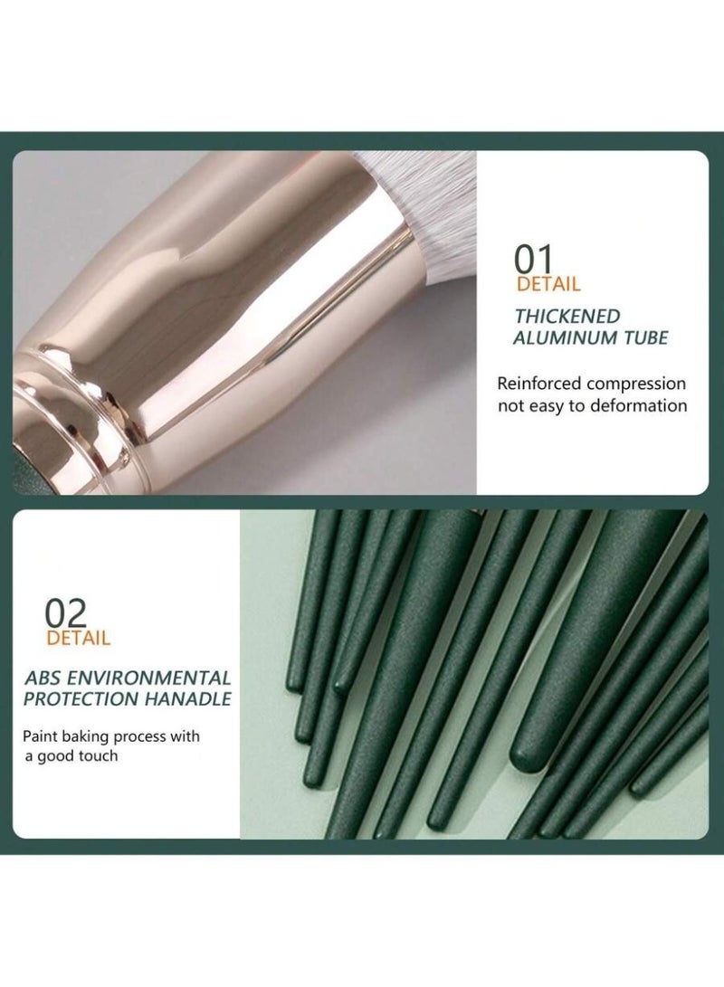 Professional Green Makeup Brush Set – 15-Piece Soft Bristle Cosmetic Brushes with Elegant Pouch – Full Face Makeup Kit - Image 3