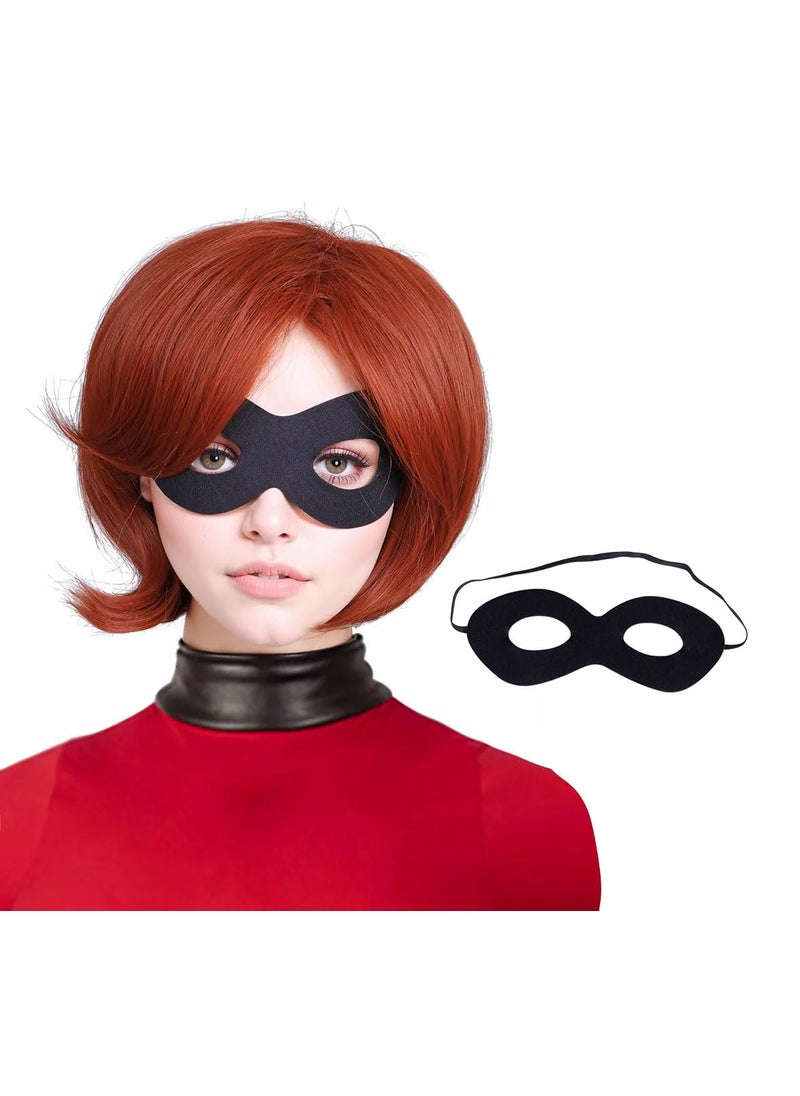 FantaLook FantaLook Short Reddish Brown Costume Cosplay Wig with Eye Mask for Female 