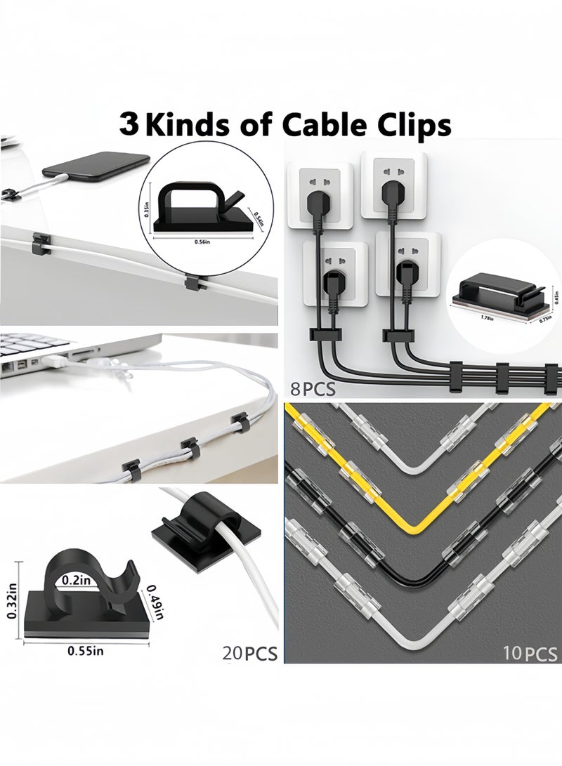 Baytak 204PCS Cable Management Kit, 4 Cable Sleeve 7 Cable Holder 38Cord Clips, 40 Pcs+5 Roll Cable Organizer Straps, 100 Fastening Cable Ties 10 Cable Zip Tie Mounts for Computer TV Under Desk Home - Image 5