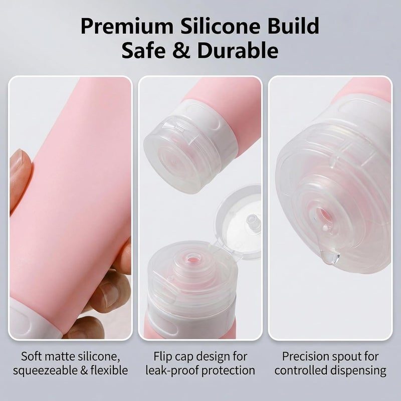 SYBL 3PCS Empty Refillable Pink Soft Silicon Squeeze Tube Portable Travel Bottle Cosmetic Containers Storage Holder For Cream Lotion Facial Cleaner Shampoo Shower Gel Toiletries - Image 4