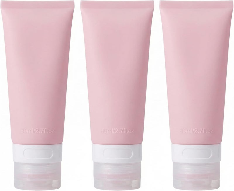 SYBL 3PCS Empty Refillable Pink Soft Silicon Squeeze Tube Portable Travel Bottle Cosmetic Containers Storage Holder For Cream Lotion Facial Cleaner Shampoo Shower Gel Toiletries - Image 1
