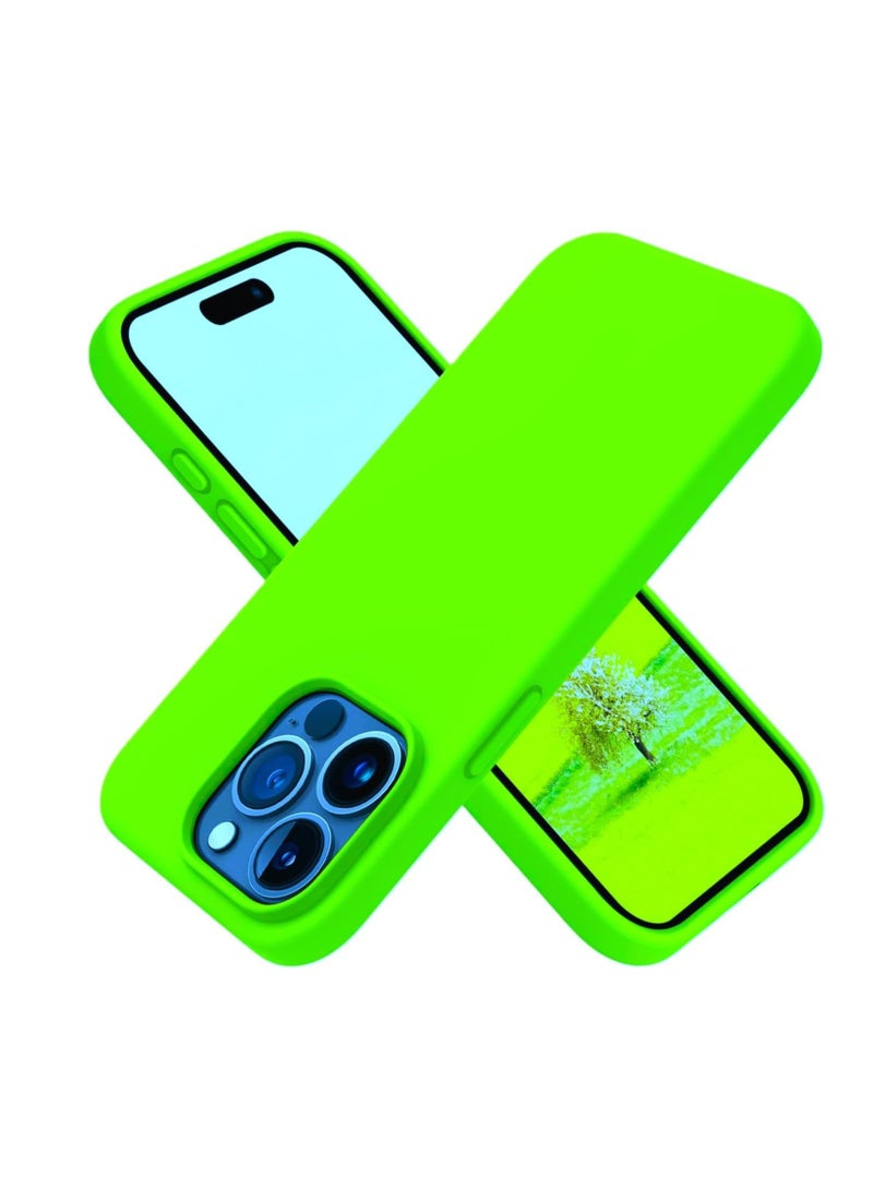 High Quality Liquid Silicone Back Case Padded Inside For iPhone 15 Pro (Limony Green)