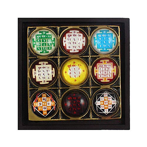 Idol Collections Wooden Navgrah Chowki 3D Glass Yantra (Nine Planet) 8 cm X 8 cm - Image 2
