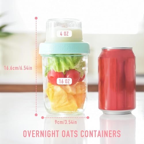 ARUZEN 4oz 16 Oats Containers with Lids (500ml+120ml), Dual-Laryer Chia Pudding Jars with Dry and Wet Separation, Yogurt Parfait Cups for Oatmeal Cereal Nut Fruit, Meal Prep Glass Jars for Salad - Image 3