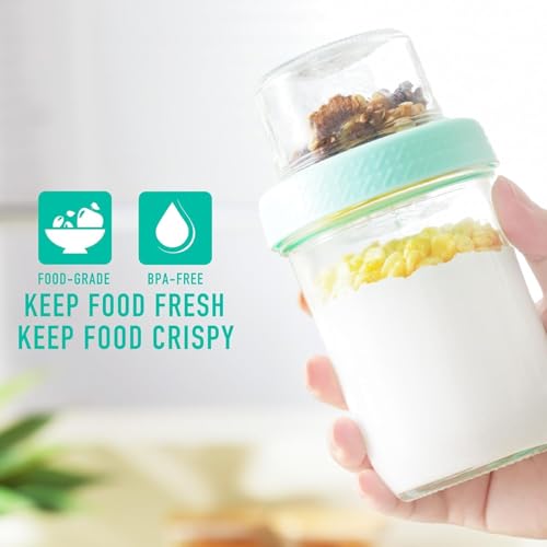 ARUZEN 4oz 16 Oats Containers with Lids (500ml+120ml), Dual-Laryer Chia Pudding Jars with Dry and Wet Separation, Yogurt Parfait Cups for Oatmeal Cereal Nut Fruit, Meal Prep Glass Jars for Salad - Image 4