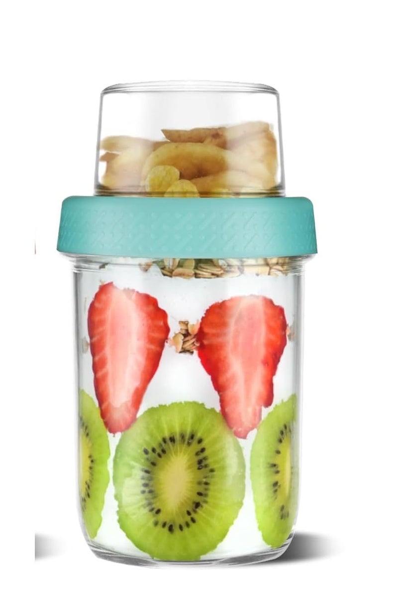 ARUZEN 4oz 16 Oats Containers with Lids (500ml+120ml), Dual-Laryer Chia Pudding Jars with Dry and Wet Separation, Yogurt Parfait Cups for Oatmeal Cereal Nut Fruit, Meal Prep Glass Jars for Salad - Image 1