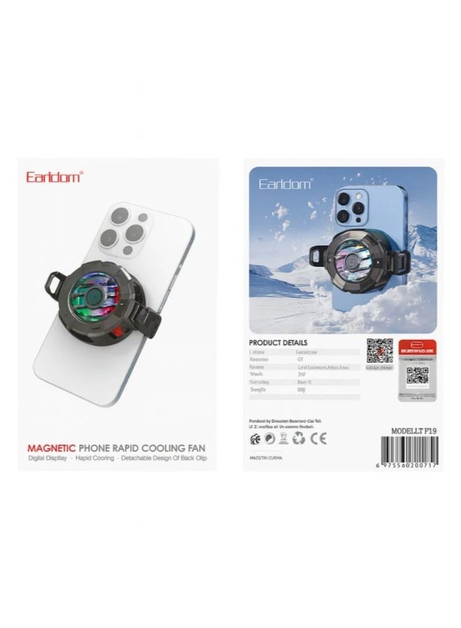Earldom ET-F19 Magnetic Phone Rapid Cooling Fan | Digital Temperature Display & RGB Lighting | Detachable Back Clip Mobile Radiator for Gaming & Streaming - Image 4