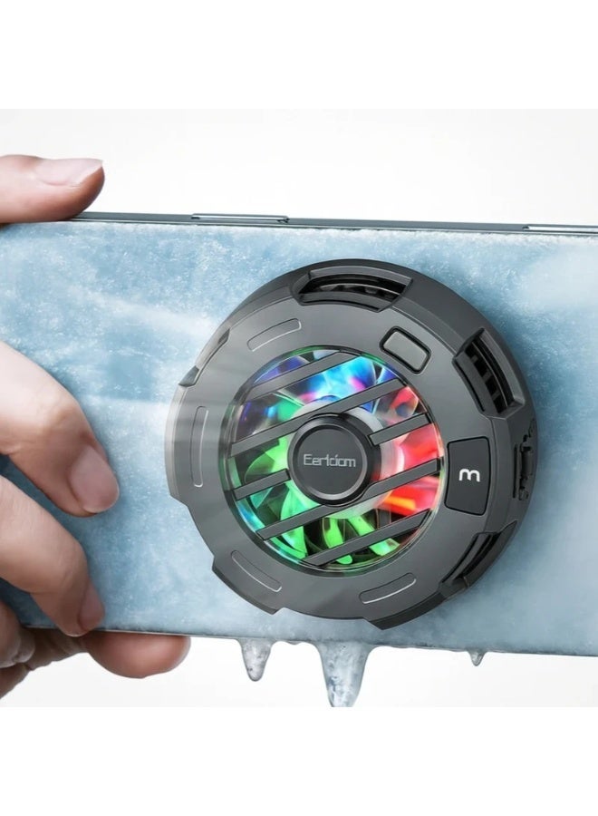 Earldom ET-F19 Magnetic Phone Rapid Cooling Fan | Digital Temperature Display & RGB Lighting | Detachable Back Clip Mobile Radiator for Gaming & Streaming - Image 2