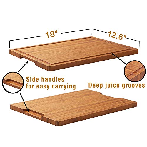 Allsum Bamboo Wood Cutting Board for Kitchen, 18" Large Cheese Charcuterie Chopping Block with Side Handles and Juice Grooves - Image 4