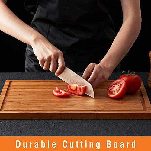 Allsum Bamboo Wood Cutting Board for Kitchen, 18" Large Cheese Charcuterie Chopping Block with Side Handles and Juice Grooves - Image 2