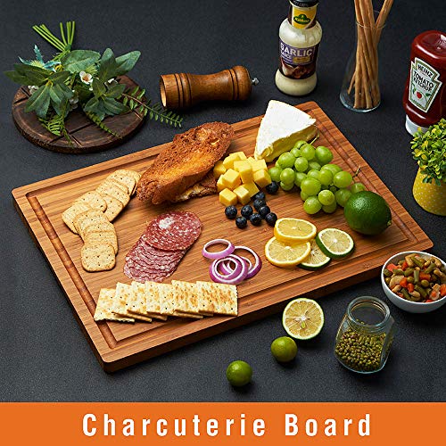 Allsum Bamboo Wood Cutting Board for Kitchen, 18" Large Cheese Charcuterie Chopping Block with Side Handles and Juice Grooves - Image 3
