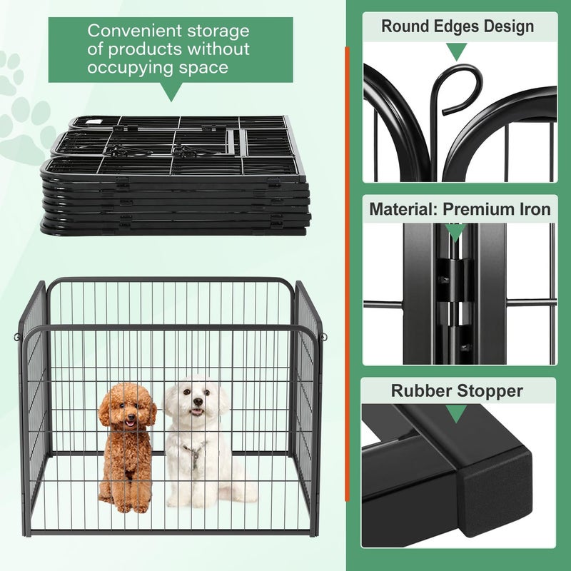 FDW Dog Playpen Kennel - 4 Panels, 24 Inch Height, Indoor/Outdoor Folding Metal Portable Puppy Exercise Pen, Heavy Duty Dog Fence for Yard, Camping - Black - Image 5
