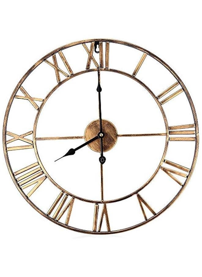 HOOKOR 16 inch Large Wall Clocks Non-Ticking Silent, Operated Oversized Metal Round Roman Numerals European Industrial Wall Clocks, for Home Kitchen Living Room Office Deco (black) (Gold)  - Image 1