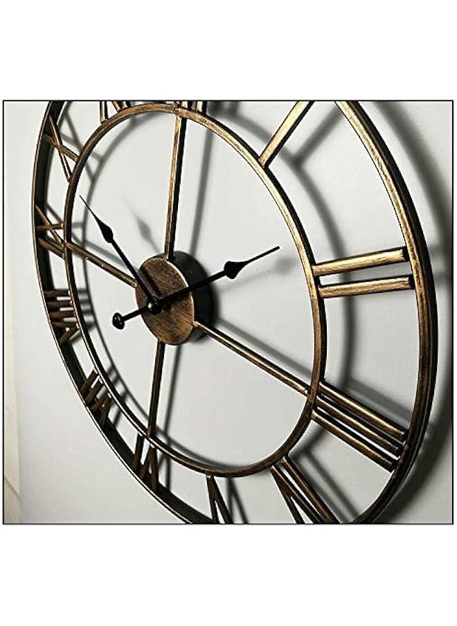 HOOKOR 16 inch Large Wall Clocks Non-Ticking Silent, Operated Oversized Metal Round Roman Numerals European Industrial Wall Clocks, for Home Kitchen Living Room Office Deco (black) (Gold)  - Image 4
