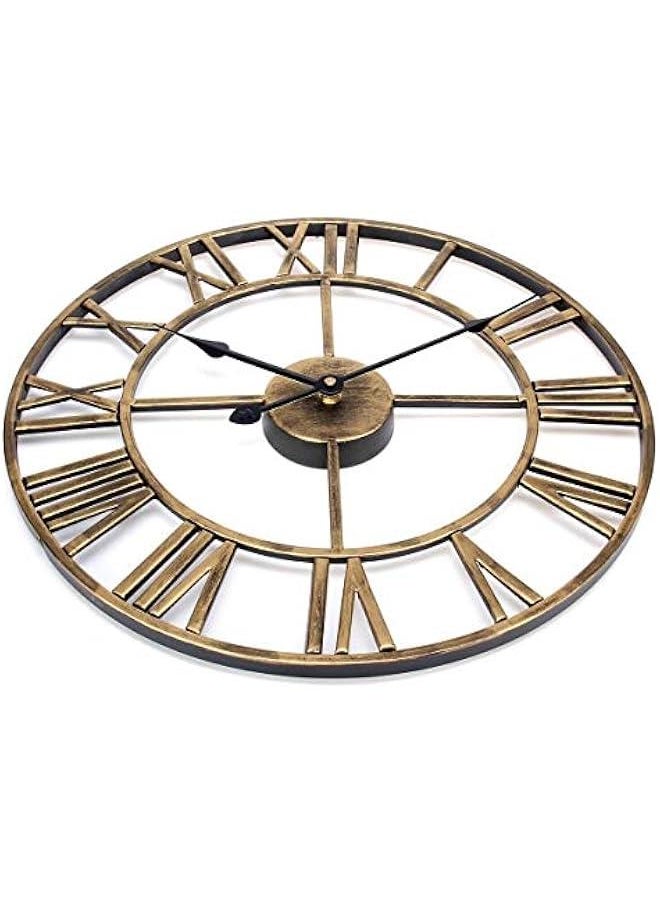 HOOKOR 16 inch Large Wall Clocks Non-Ticking Silent, Operated Oversized Metal Round Roman Numerals European Industrial Wall Clocks, for Home Kitchen Living Room Office Deco (black) (Gold)  - Image 5