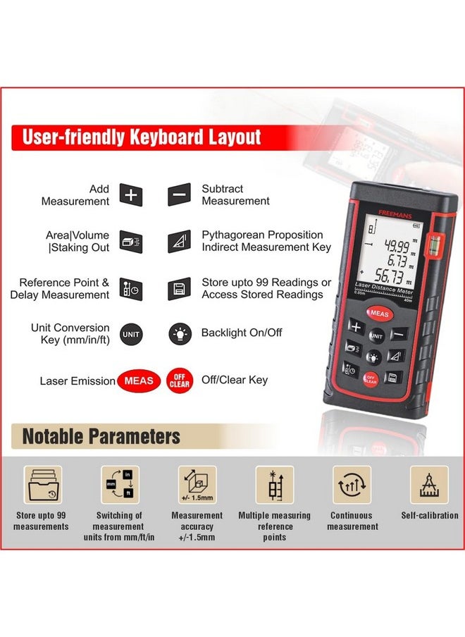FREEMANS FREEMANS PRO-L60 Professional Laser Distance Meter 60m With Area, Volume, Pythagorean Measurement and Self-Calibration Function, Carry Bag and Batteries Included, Best Suitable for Indoor Measurements  - Image 3