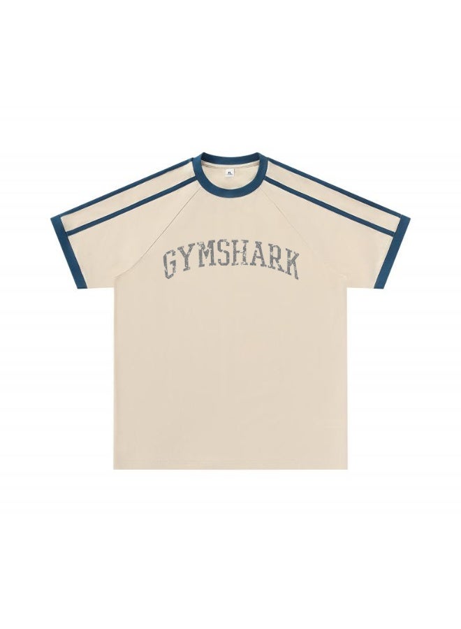 جيمشارك GYMSHARK American retro sports T-shirts for men and women with the same contrast color, short sleeves and loose breathable fitness and leisure tops. - Image 3