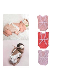 NIBEMINENT Fashion Lace Bowknot Newborn Baby Romper Photography Prop Overalls Clothing Red  - Image 5