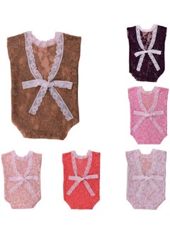 NIBEMINENT Fashion Lace Bowknot Newborn Baby Romper Photography Prop Overalls Clothing Red  - Image 2