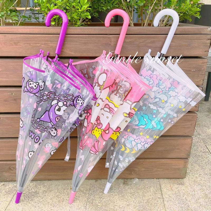 Sanrio With Long Handle Transparent Kulomi Windproof Bold Anime Umbrella Full-Automatic Children'S Cartoon Thickened - Image 2