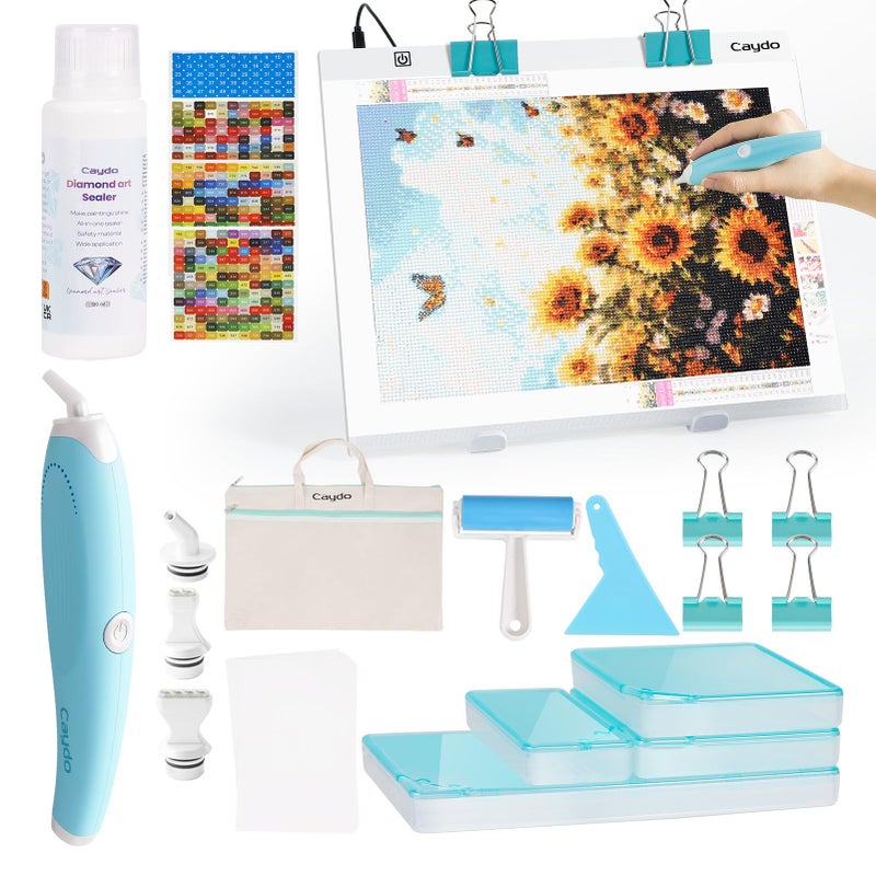 Caydo 31 PCS All Inclusive Diamond Art Accessories Kit, A3 LED Light Pad Set with Diamond Painting Sealer, Trays, Electric Pen, Roller Tool for 5D Diamond Paint - Image 1
