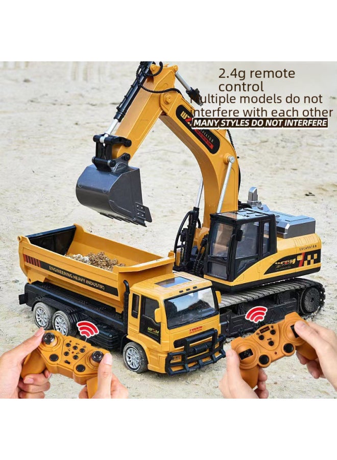 Large Alloy Remote Control Excavator Toy Car Electric Simulation Digging Machine Engineering Vehicle Children's Toy-Color:Dual Remote Control 12 Channel + Watch 【Samurai Black】】-Proportion:2 Sets Of Rechargeable Batteries + Remote Control Battery - Image 4
