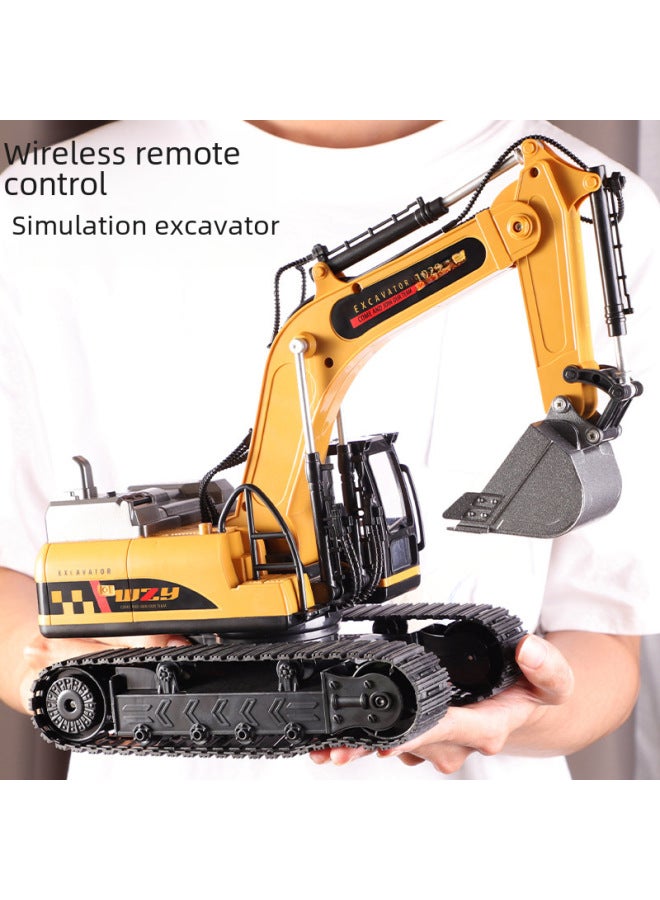 Large Alloy Remote Control Excavator Toy Car Electric Simulation Digging Machine Engineering Vehicle Children's Toy-Color:Dual Remote Control 12 Channel + Watch 【Samurai Black】】-Proportion:2 Sets Of Rechargeable Batteries + Remote Control Battery - Image 2