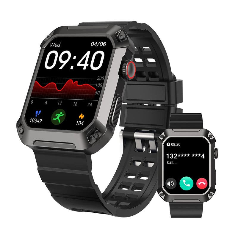 BLANCHE Rugged Men's Smartwatch - 1.83' Big Screen Blood Pressure Fitness Tracker, Bluetooth Call (Answer/Dial) IP69K Waterproof Health Monitor Running Smartwatch for iPhone Android - Image 1