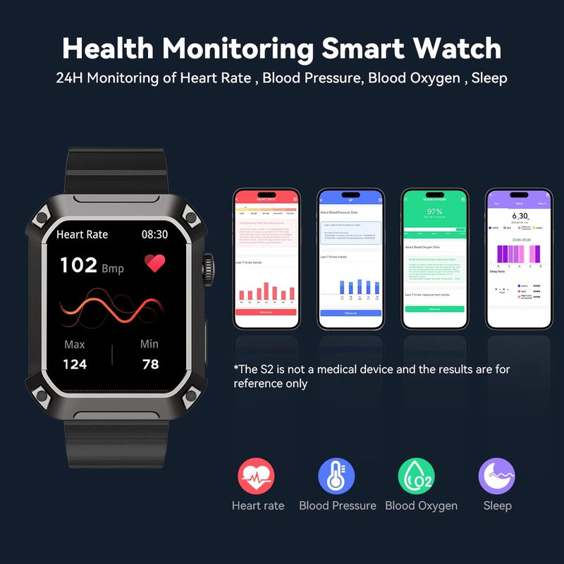 BLANCHE Rugged Men's Smartwatch - 1.83' Big Screen Blood Pressure Fitness Tracker, Bluetooth Call (Answer/Dial) IP69K Waterproof Health Monitor Running Smartwatch for iPhone Android - Image 4
