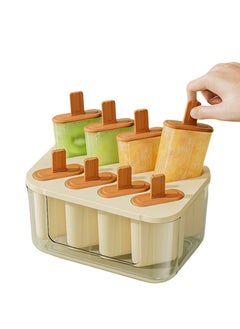NOVOLAN NOVOLAN Popsicle Mold Ice Pop Molds Ice Cream Mold, 8 Cavities with Lids, Food-Grade Material, Easy Release, Easy Fruit Insertion, Homemade Popsicles Fruit Bars Yogurt Pops, Freeze for 4 Hours (beige)  - Image 1