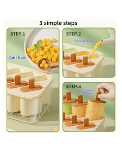 NOVOLAN NOVOLAN Popsicle Mold Ice Pop Molds Ice Cream Mold, 8 Cavities with Lids, Food-Grade Material, Easy Release, Easy Fruit Insertion, Homemade Popsicles Fruit Bars Yogurt Pops, Freeze for 4 Hours (beige)  - Image 2