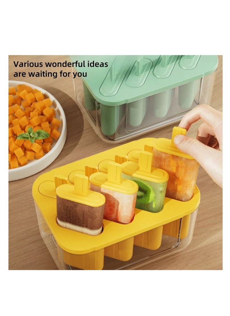 NOVOLAN Popsicle Mold Ice Pop Molds Ice Cream Mold, 8 Cavities with Lids, Food-Grade Material, Easy Release, Easy Fruit Insertion, Homemade Popsicles Fruit Bars Yogurt Pops, Freeze for 4 Hours (beige)