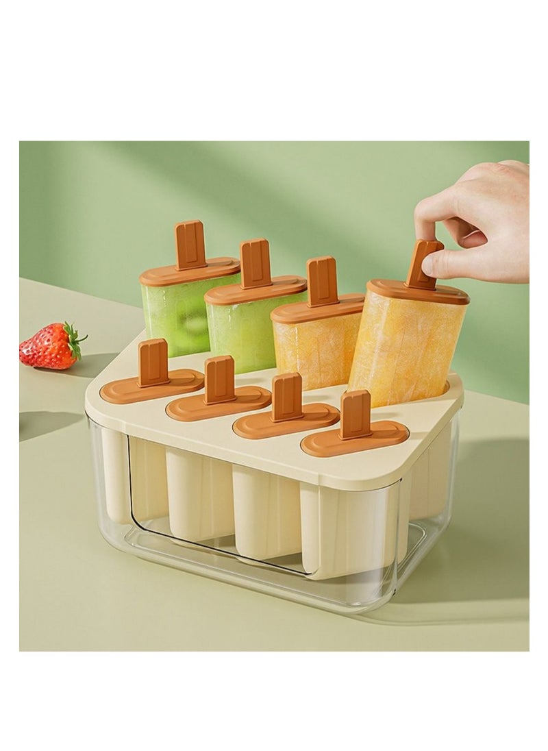 NOVOLAN Popsicle Mold Ice Pop Molds Ice Cream Mold, 8 Cavities with Lids, Food-Grade Material, Easy Release, Easy Fruit Insertion, Homemade Popsicles Fruit Bars Yogurt Pops, Freeze for 4 Hours (beige)