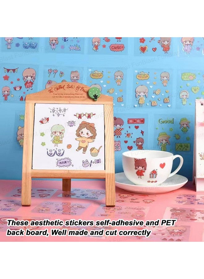 فنبلاست ملصقات أرضية ذاتية اللصق من FunBlast Girl Theme للأطفال، 100 ملصق، مجموعة ملصقات فتاة يابانية رائعة، لدفتر الملاحظات والمذكرات ودفتر القصاصات، عبوة من قطعة واحدة (لون وتصميم عشوائي) 18 × 18 × 2 سم، بلاستيك PVC - Image 5