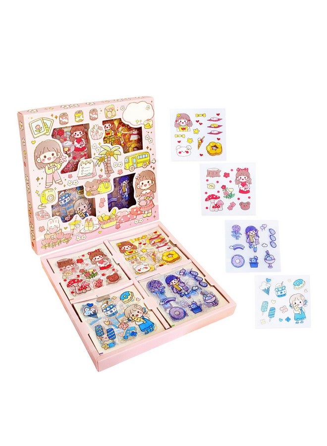 فنبلاست ملصقات أرضية ذاتية اللصق من FunBlast Girl Theme للأطفال، 100 ملصق، مجموعة ملصقات فتاة يابانية رائعة، لدفتر الملاحظات والمذكرات ودفتر القصاصات، عبوة من قطعة واحدة (لون وتصميم عشوائي) 18 × 18 × 2 سم، بلاستيك PVC - Image 1