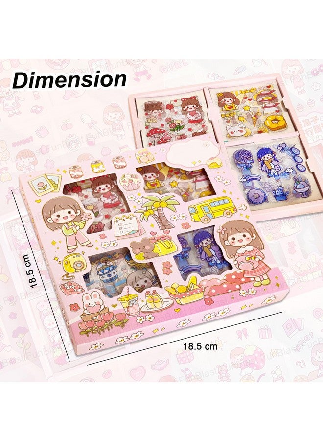 فنبلاست ملصقات أرضية ذاتية اللصق من FunBlast Girl Theme للأطفال، 100 ملصق، مجموعة ملصقات فتاة يابانية رائعة، لدفتر الملاحظات والمذكرات ودفتر القصاصات، عبوة من قطعة واحدة (لون وتصميم عشوائي) 18 × 18 × 2 سم، بلاستيك PVC - Image 3