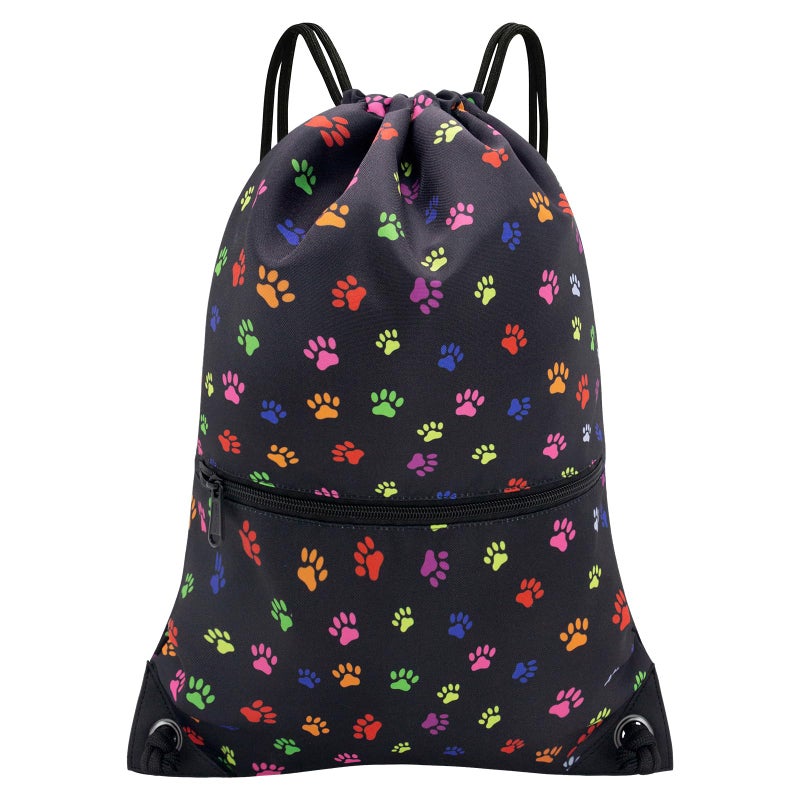 HOLYLUCK Drawstring Backpack Bag Sport Gym Sackpack Black dog paw prin - Image 2