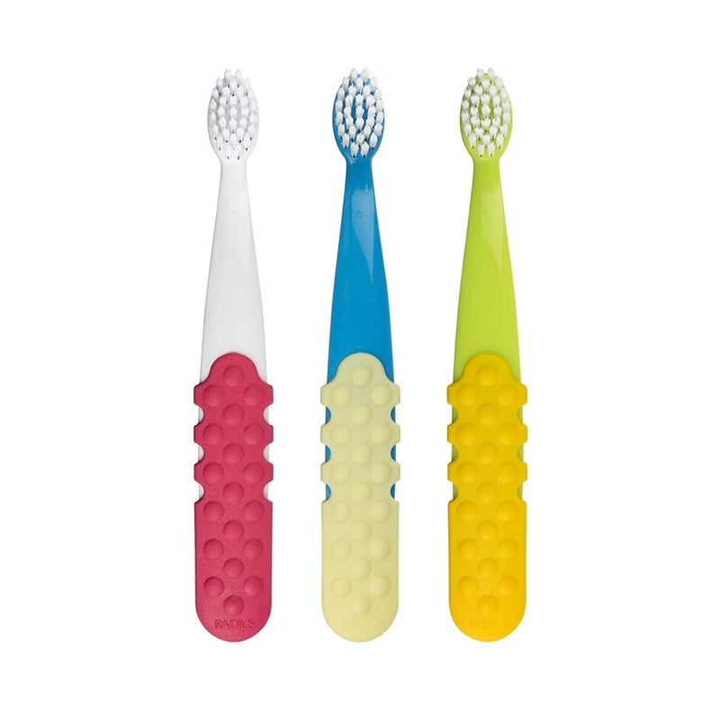 RADIUS Totz Plus Brush Kids Toothbrush Silky Soft BPA Free ADA Accepted Designed for Delicate Teeth & Gums for Children 3 Years & Up - Assorted - Pack of 3 - Image 2
