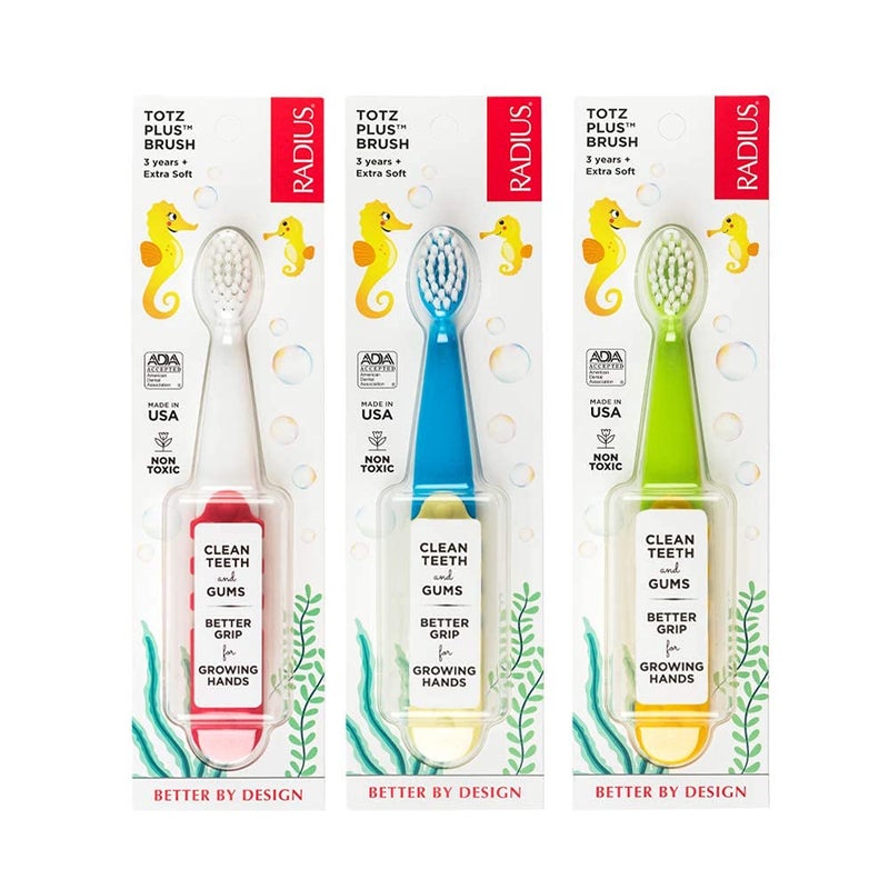 RADIUS Totz Plus Brush Kids Toothbrush Silky Soft BPA Free ADA Accepted Designed for Delicate Teeth & Gums for Children 3 Years & Up - Assorted - Pack of 3 - Image 1