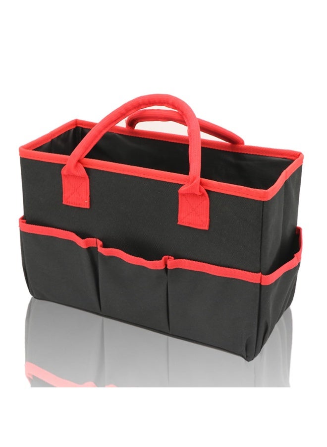 Oxford Fabric Craft Storage Tote Bag with Pockets, Black and Red, 33cm Length - Image 1