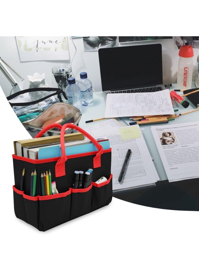 Oxford Fabric Craft Storage Tote Bag with Pockets, Black and Red, 33cm Length - Image 5